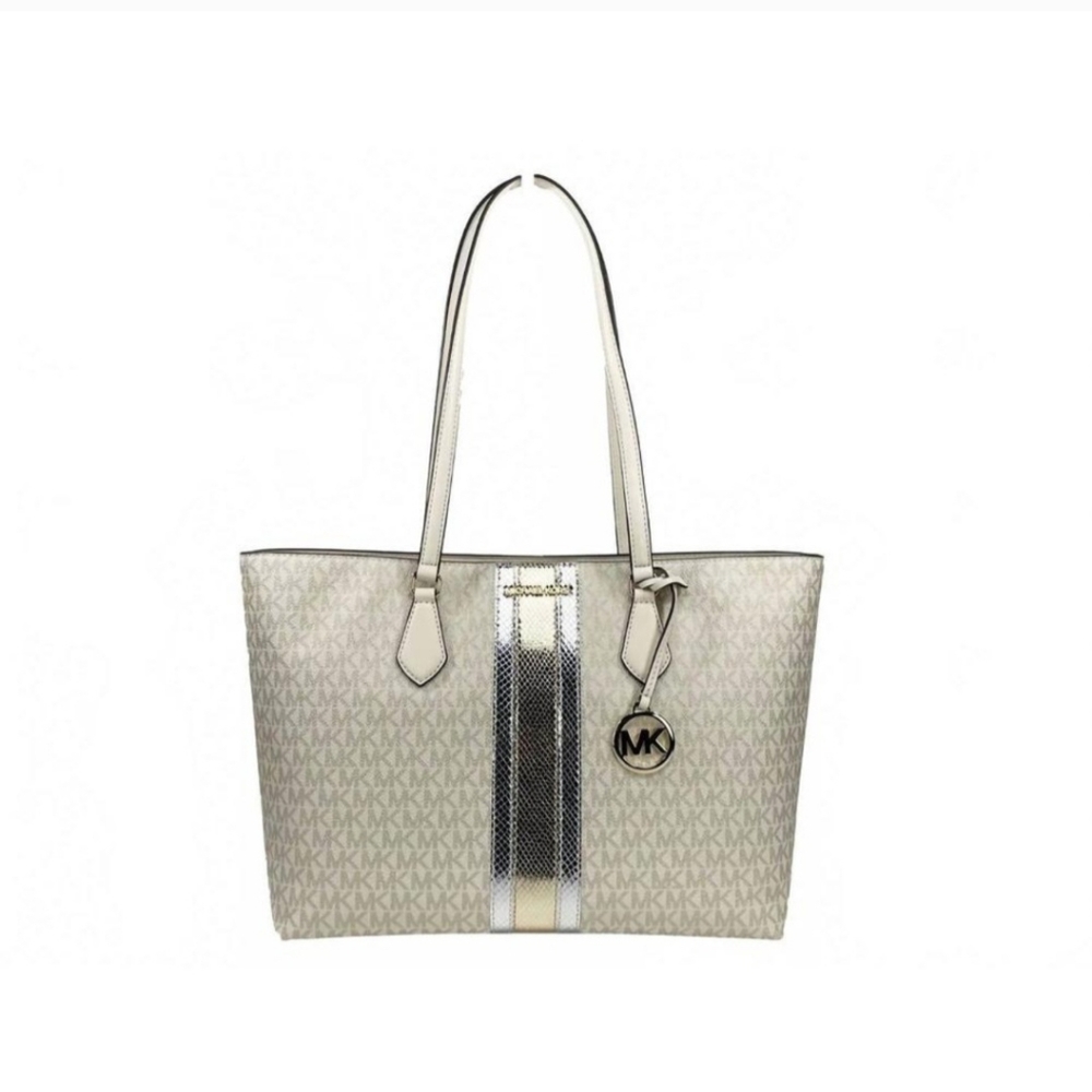 ♥️NWT Michael Kors Pale Gold Sheila Large Signature Metallic Tote Bag MSRP $628♥ - Picture 3 of 9